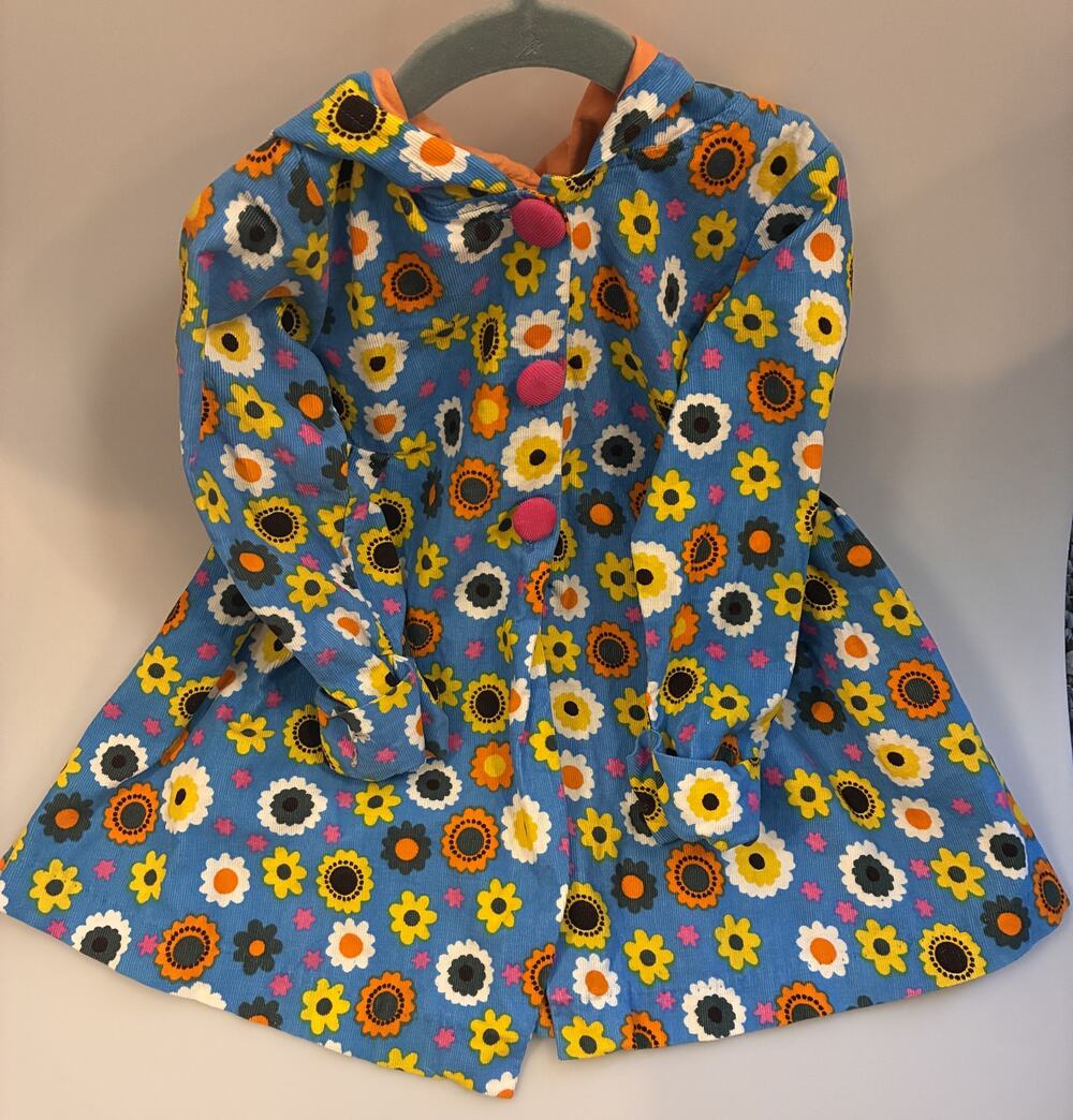 Maria Elena Toddler Girls Floral Corduroy Swing Coat Hooded Blue 3T